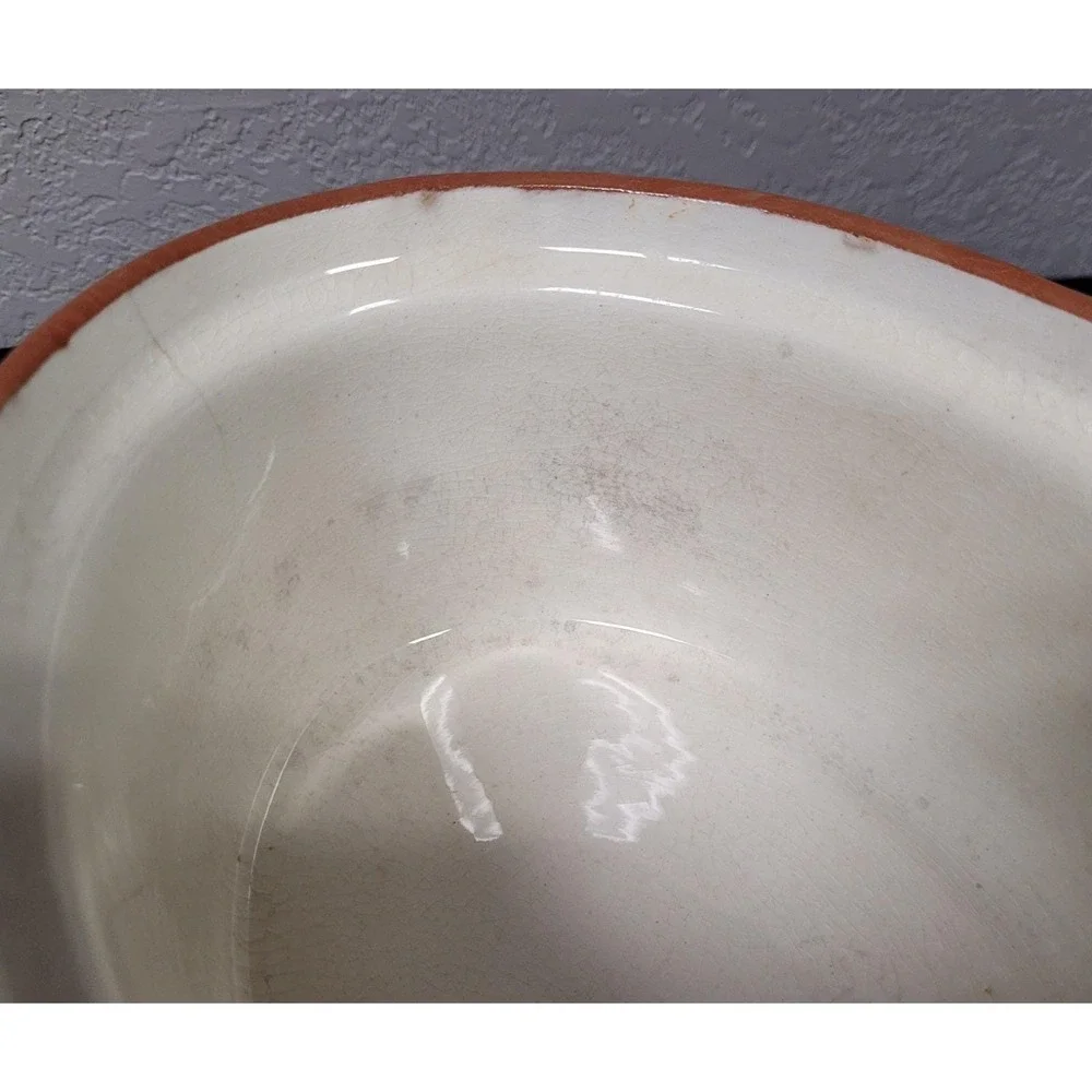 Guernsey Cooking Ware Stoneware Bean Pot Casserole Dish w/ Metal Carrier 1940s